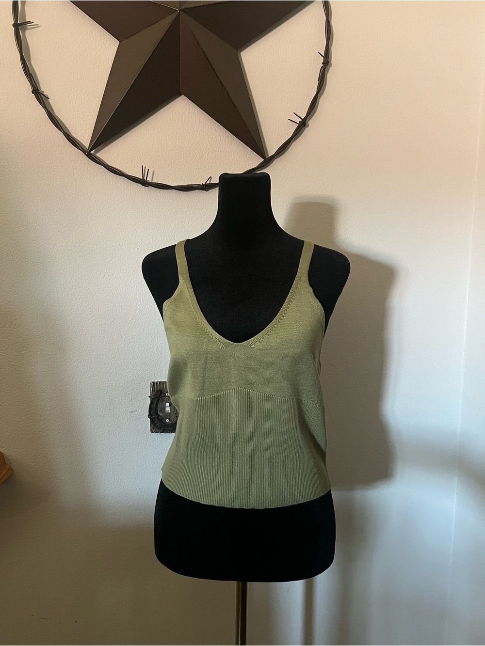 Women's Olive V-Neck Knit Tank Top